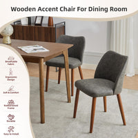 Chaises de salle à manger Garvee, lot de 2, revêtement en tissu et pieds en bois, pour restaurant/café, hauteur 78 cm, style moderne mi-siècle, gris