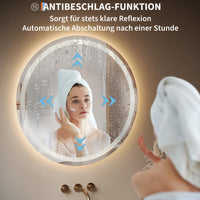 Miroir de maquillage lumineux Garvee, miroir de salle de bain rond de 60 cm avec éclairage LED, interrupteur tactile, verre incassable, intensité réglable et traitement antibuée.