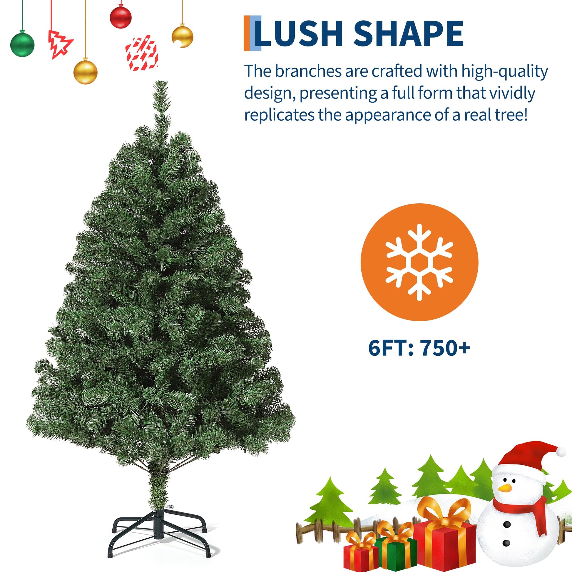 Sapin de Noël artificiel Garvee 180 cm – Épicéa de qualité supérieure, charnières métalliques, base pliable, gain de place