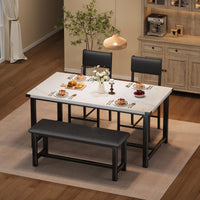 Garvee Ensemble salle à manger 4 personnes avec table, 2 chaises et banc rembourrés, MDF gris, structure robuste en H, idéal cuisine et petits espaces.