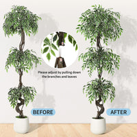 Garvee Ficus artificiel panaché blanc 180 cm en PE, feuillage réaliste et durable pour décoration intérieure et extérieure