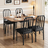 Ensemble de salle à manger Garvee pour 4 personnes avec design biseauté, chaises rembourrées en PU, MDF et acier, brun rustique, gain de place pour les petites cuisines