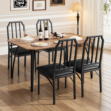 Ensemble de salle à manger Garvee pour 4 personnes avec design biseauté, chaises rembourrées en PU, MDF et acier, brun rustique, gain de place pour les petites cuisines
