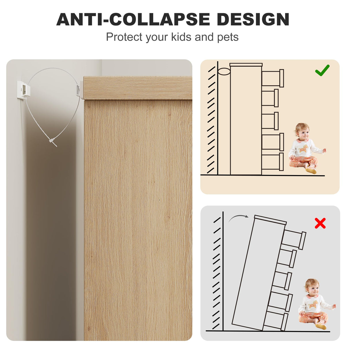 Commode Garvee à 5 tiroirs en bois avec poignées intégrées, idéale pour la chambre et le salon. Design moderne, robuste et polyvalente. Couleur : blanc.
