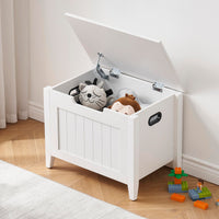 Banc de rangement Garvee avec charnières de sécurité, plateau rabattable de 60 cm, pieds en bois, blanc, pour entrée et salon