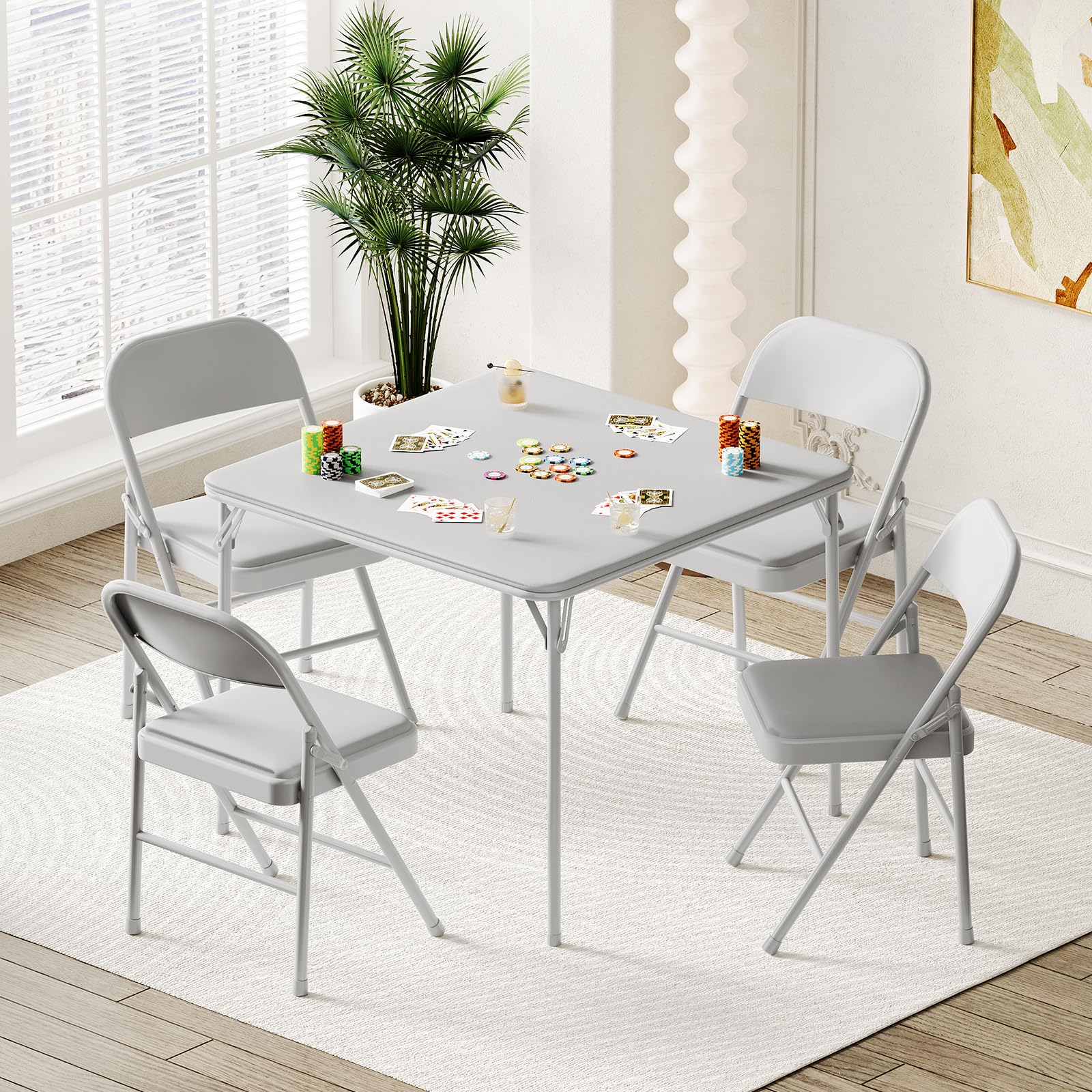 Table pliante Garvee 85,3 cm (33,6 po) avec coussin en PU, cadre en métal, pieds antidérapants, idéale pour le bureau et le camping, portable, noire