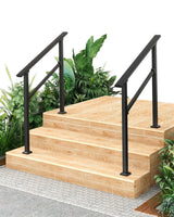 Garvee Lot de 2 rampes d’escalier extérieur réglables et antidérapantes, en aluminium et fer forgé, garde-corps sécurisé pour porche, terrasse et entrée - Noir/ 2 pièces