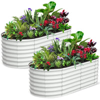 Garvee Lot de 2 Jardinières Surélevées Ovales 183 × 91 × 61 cm, Acier Galvanisé Blanc, Bacs Potagers Anticorrosion avec Fond Ouvert, Montage Sans Outil, Jardin et Terrasse