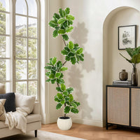 Ficus lyrata artificiel Garvee de 2,13 m (7 pi) avec pot en béton et mousse, idéal pour le salon et le bureau. Facile d'entretien, flexible, feuilles réalistes, vert.