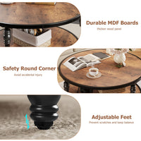 Table basse ronde Garvee en bois avec rangement, pieds robustes en métal, style vintage, idéale pour le salon, la salle à manger ou le bureau. Modèle à 2 niveaux, couleur marron.