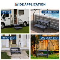 Escalier portable Garvee à 2 marches pour camping-cars, avec rampes, tapis antidérapants, en acier, stable et polyvalent, pour caravanes et piscines.