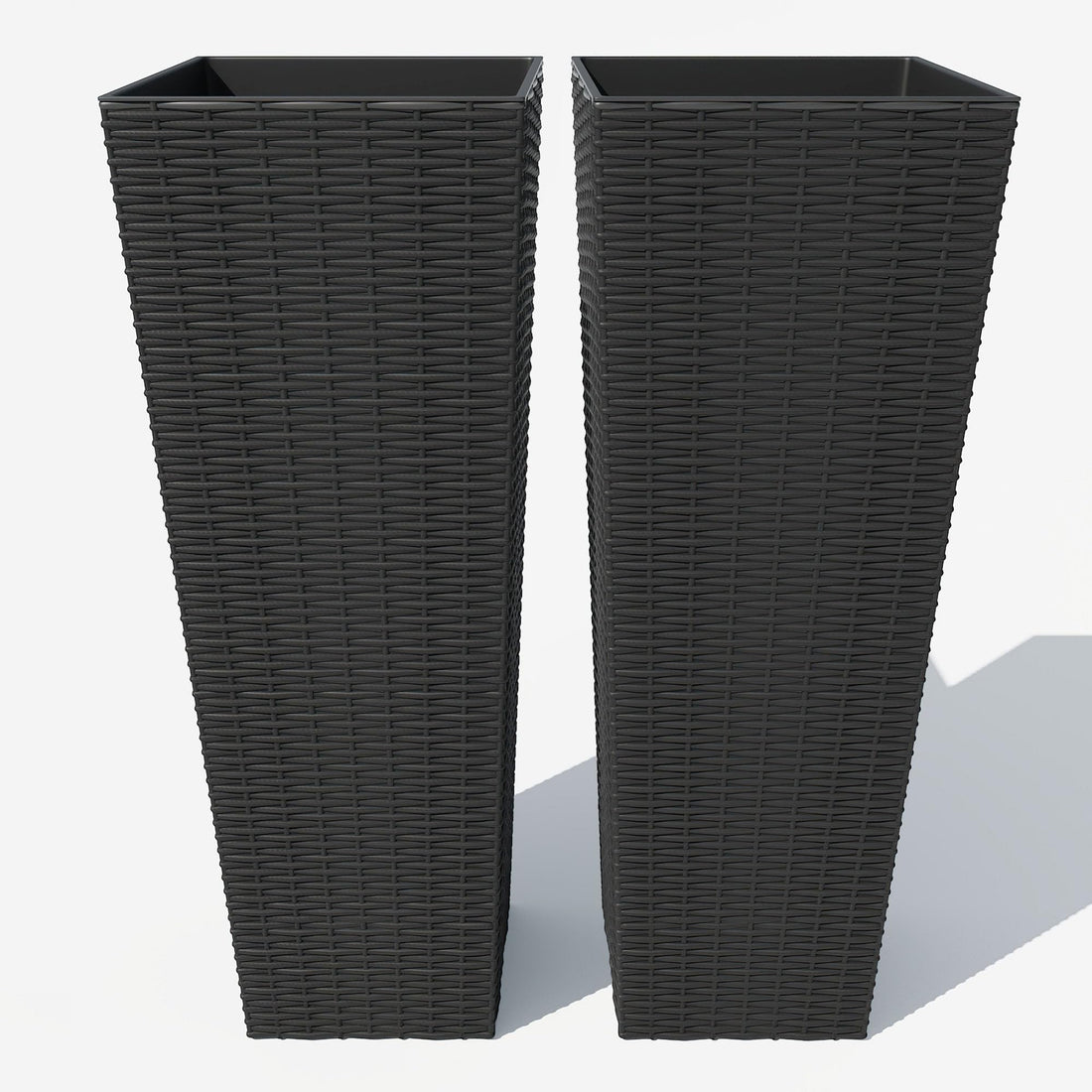 Garvee lot de 2 jardinières hautes de 81 cm, résistantes aux intempéries, en résine PP, design moderne en rotin, noires, pour jardin et terrasse