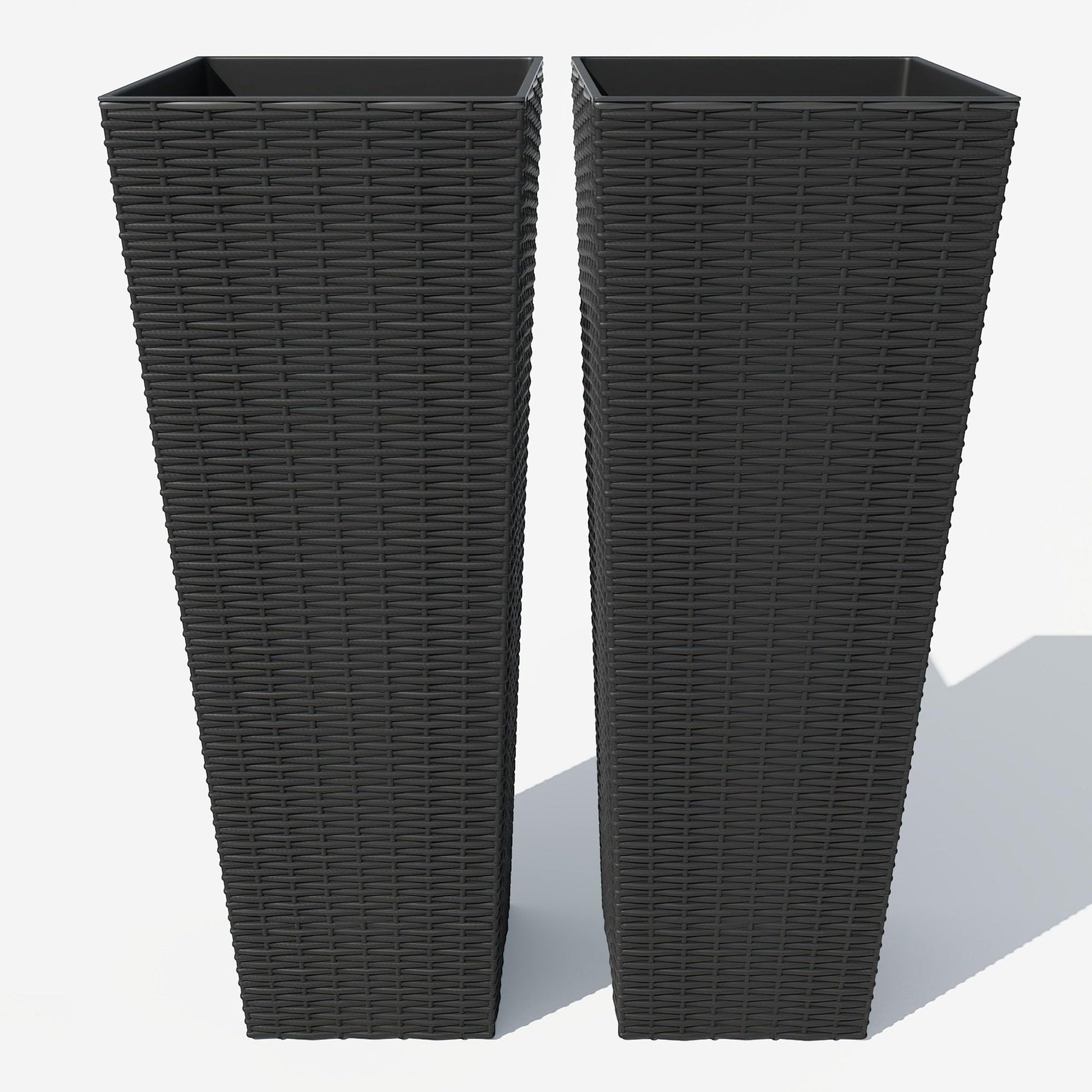 Garvee Lot de 2 jardinières hautes de 81 cm (32 pouces), résistantes aux intempéries, en résine PP, design moderne en rotin, noires, pour jardin et terrasse.