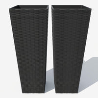 Garvee Lot de 2 jardinières hautes de 81 cm (32 pouces), résistantes aux intempéries, en résine PP, design moderne en rotin, noires, pour jardin et terrasse.