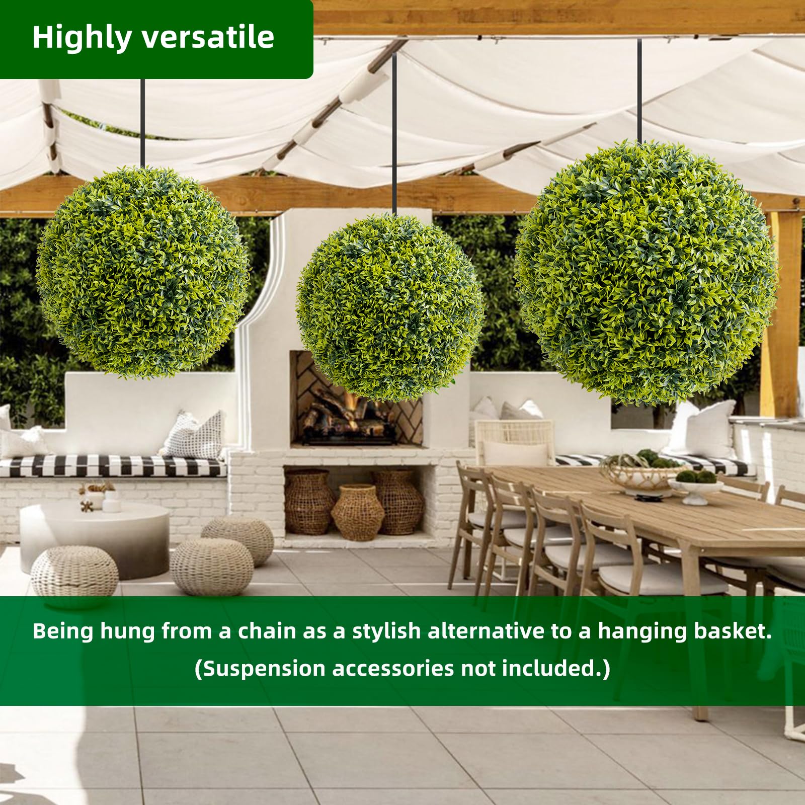 Garvee Lot de 2 boules de buis artificielles 57 cm en PE, résistantes aux UV et aux intempéries, pour jardin et mariage, vertes