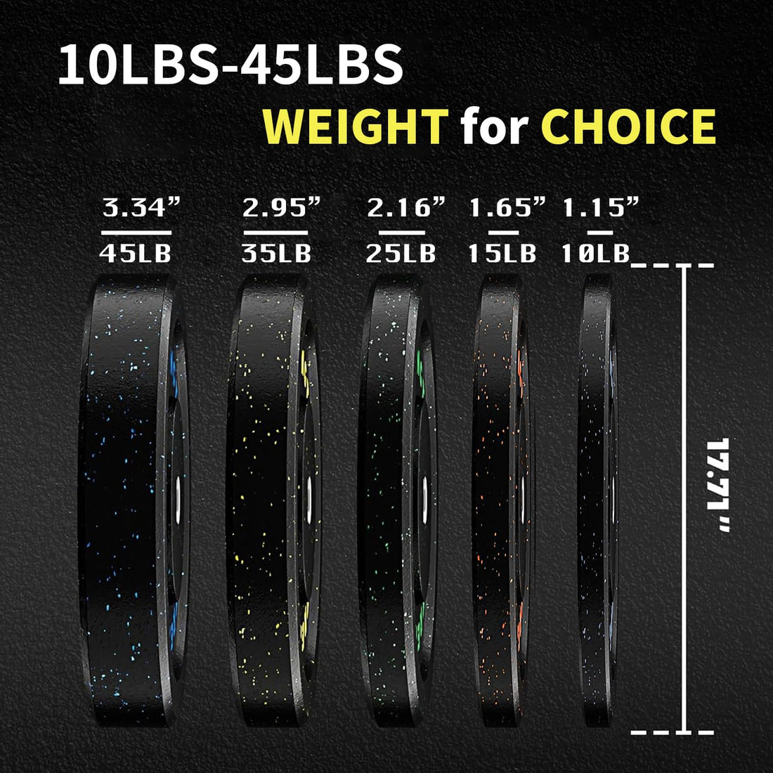 Garvee Lot de 2 disques de musculation en caoutchouc de 16 kg (35 lb) avec anneau en acier pour salle de sport à domicile, 5 cm (2 pouces), multicolores