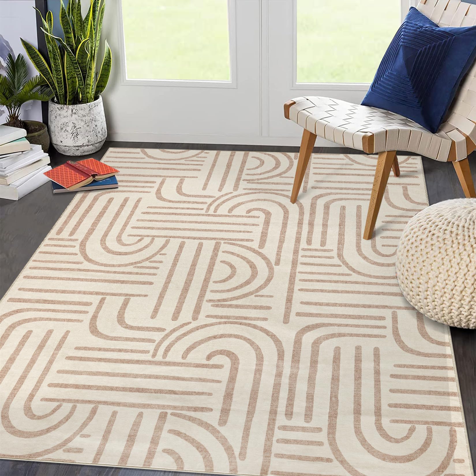 Tapis de salon Garvee 200x290 cm, lavable, antidérapant, à poils courts, gris, pour salon, chambre ou salle à manger