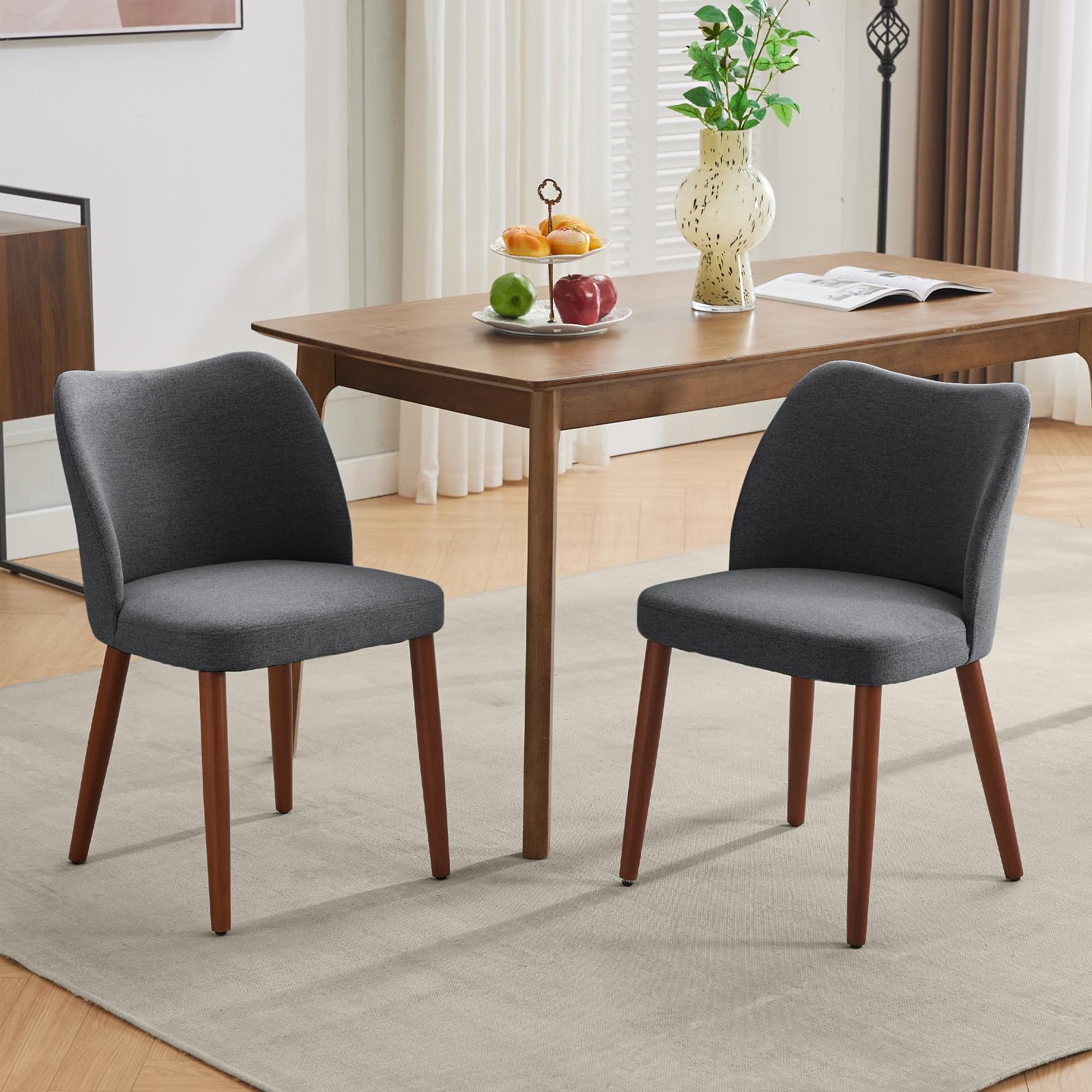 Chaises de salle à manger Garvee rembourrées, lot de 2, revêtement en tissu et pieds en bois, pour restaurants et cafés, 78 x 47 x 51 cm, grises