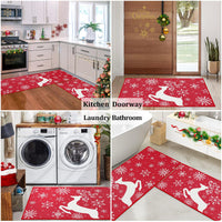 Garvee Sneeuwvlok Eland Kerst Keukentapijt Set 2 Antidérapant Lavable Hiver Rouge 40x60+40x120 cm Décoration de Noël Maison