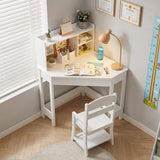 Garvee Ensemble Bureau d'Angle Enfant avec Chaise, Table d'Étude, Bibliothèque, MDF Sécurisé, Rangement Ample, Blanc, 3-8 Ans