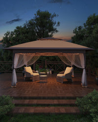 Pavillon pliant Garvee 3,65 m x 3,65 m avec moustiquaire, résistant aux UV, réglable en hauteur (3 positions), structure en acier, 6 panneaux latéraux, poches à sable pour le jardin et le camping, blanc