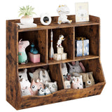 Garvee Étagère à jouets avec 3 étagères et 2 boîtes basculantes pour chambre d'enfant et salle de jeux, en bois, anti-basculement, marron, 91 - 