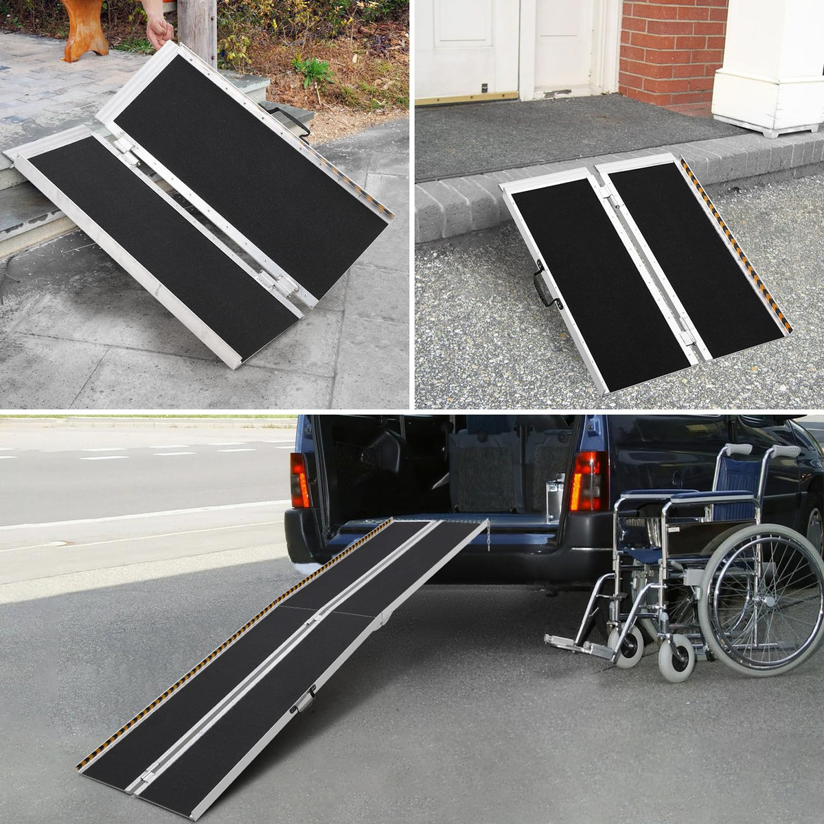 Garvee Rampe PMR portable en aluminium 61cm, surface antidérapante, seuil d’accès pour maison, voiture, trougetoir, marches