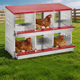 Garvee Boîte à Nid en Métal 96 cm 6 Compartiments 2 Niveaux Toit Rouge pour Poules Usage Extérieur