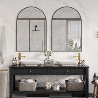 Miroir de salle de bain arqué Garvee 24" x 36", cadre en alliage d'aluminium noir, lentille anti-explosion, fixation murale facile à installer