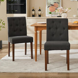 Garvee Ensemble de 2 chaises de salle à manger rembourrées, Design Parsons moderne, lin doux, pieds en bois robustes, confort ergonomique, légères - Noir
