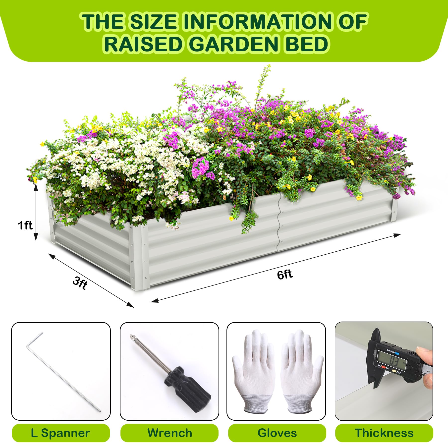 Garvee Lot de 2 bacs de jardin surélevés galvanisés 137 x 61 x 30 cm, en métal avec bords caoutchoutés, pour balcon et jardin, antirouille, fond ouvert