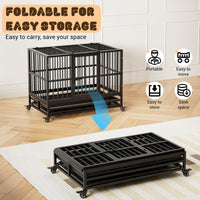 Cage de transport robuste Garvee pour chien, 94 cm (37 pouces), avec double porte, roulettes pivotantes à 360°, en métal, pliable, pour chiens de petite et grande taille, usage intérieur.