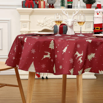 Nappe de Noël ronde GARVEE 152 cm, imperméable et lavable, couleur or, idéale pour les fêtes, la cuisine et la salle à manger. Parfaite pour une décoration festive.