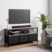 Garvee Commode/meuble TV 140 cm avec tiroirs en tissu et pieds réglables pour salon et chambre, gris, en bois MDF robuste
