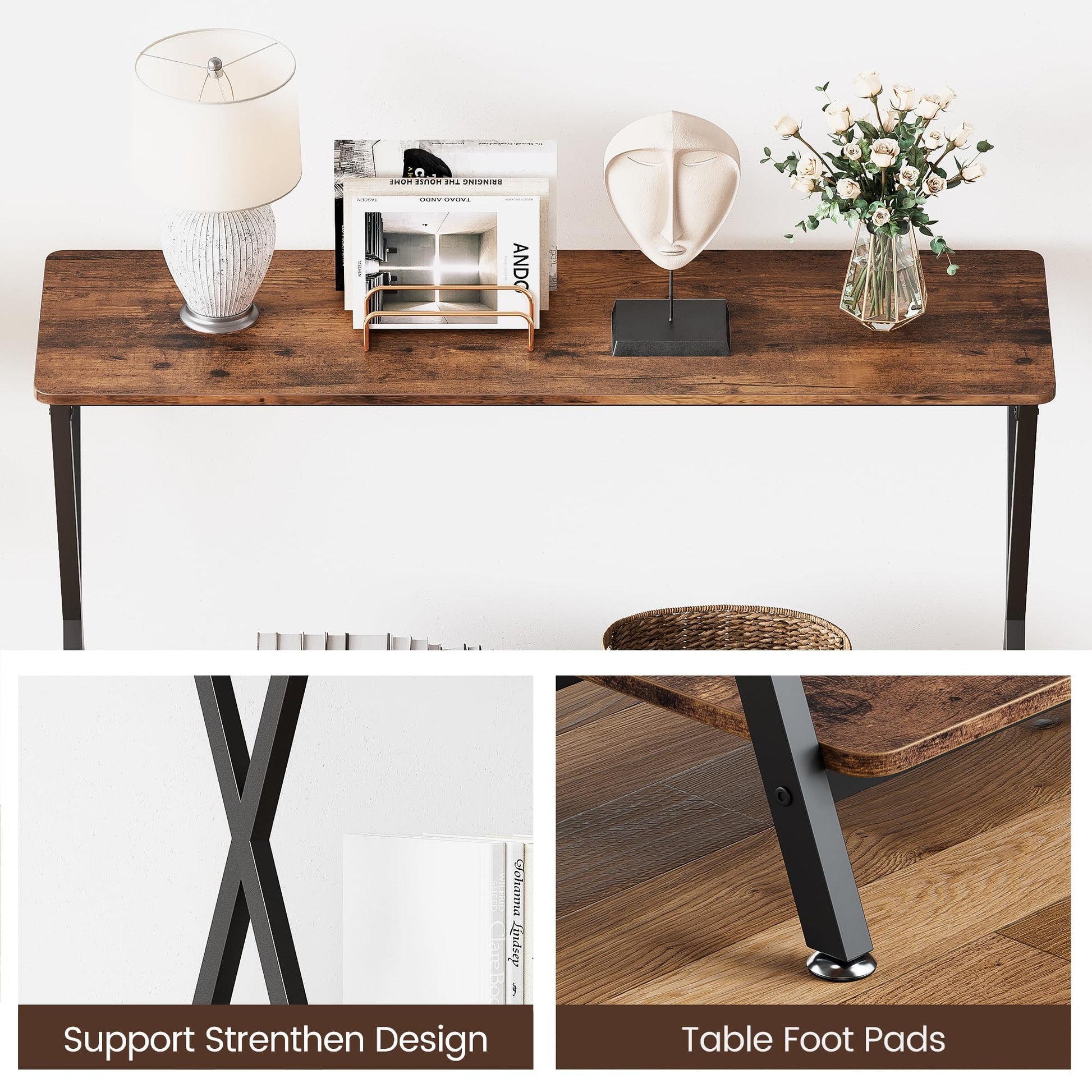 Console Garvee avec étagère, table d'entrée étroite et table de canapé, salon et couloir, design moderne, durable et peu encombrante