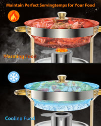 Ensemble de 4 plateaux chauffants Garvee pour buffet, 5 L, en acier inoxydable, avec supports de couvercle, idéal pour les fêtes, mariages et événements, couleur or.