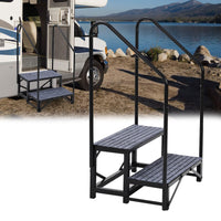 Escalier portable Garvee à 2 marches pour camping-cars, avec rampes, tapis antidérapants, en acier, stable et polyvalent, pour caravanes et piscines.