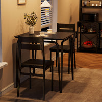Garvee Ensemble table à manger noire 2 personnes, table carrée avec 2 chaises, bois moderne, gain de place pour cuisine, studio, coin repas et petit espace
