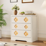 Garvee Commode Flûtée 3 Tiroirs MDF Résistant Poignées Métalliques Pour Chambre Salon Entrée Blanc 30.3"W x 35.4"H - 