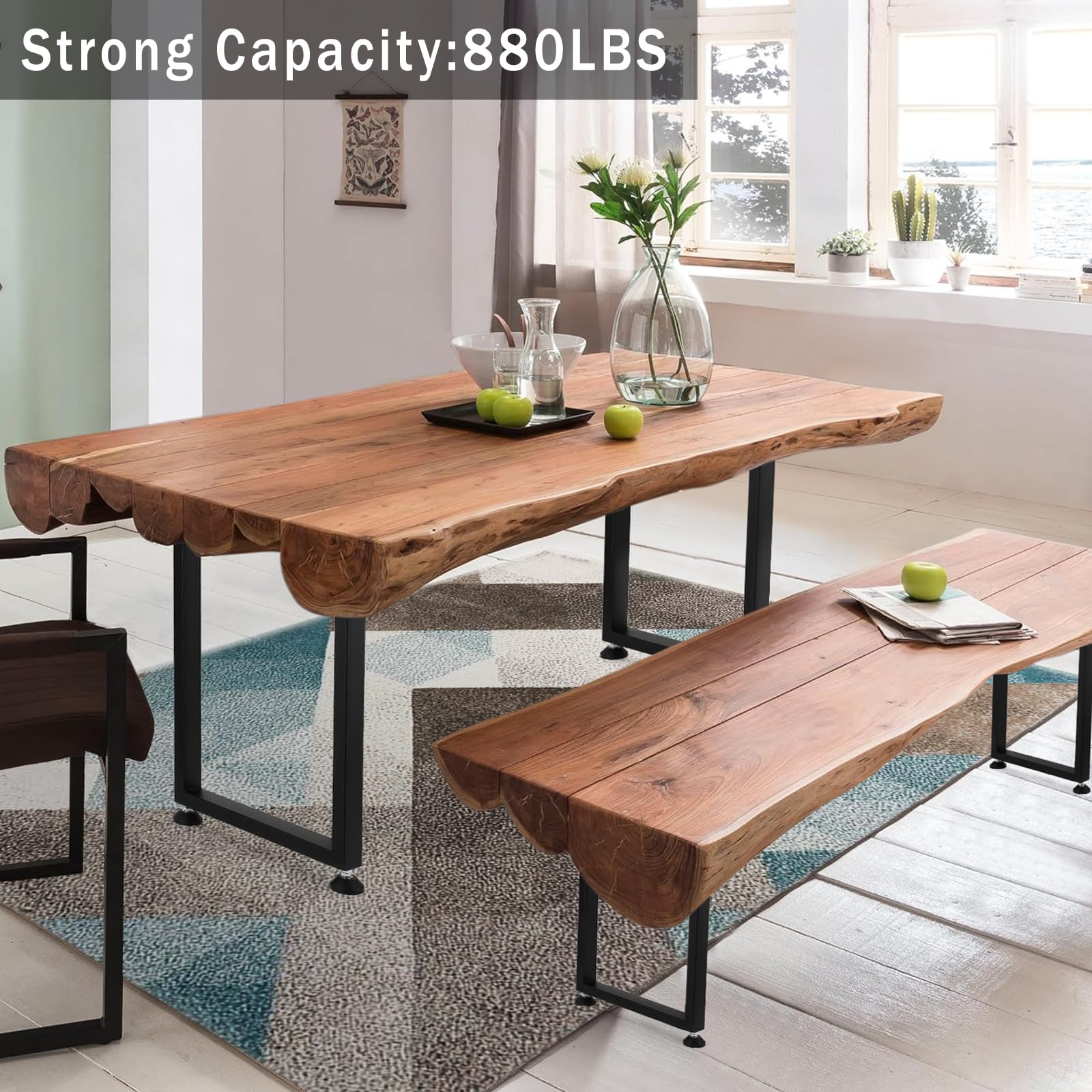 Pieds de table carrés en métal Garvee 28" réglables, robustes, revêtement en poudre noir, pour salle à manger et bureau