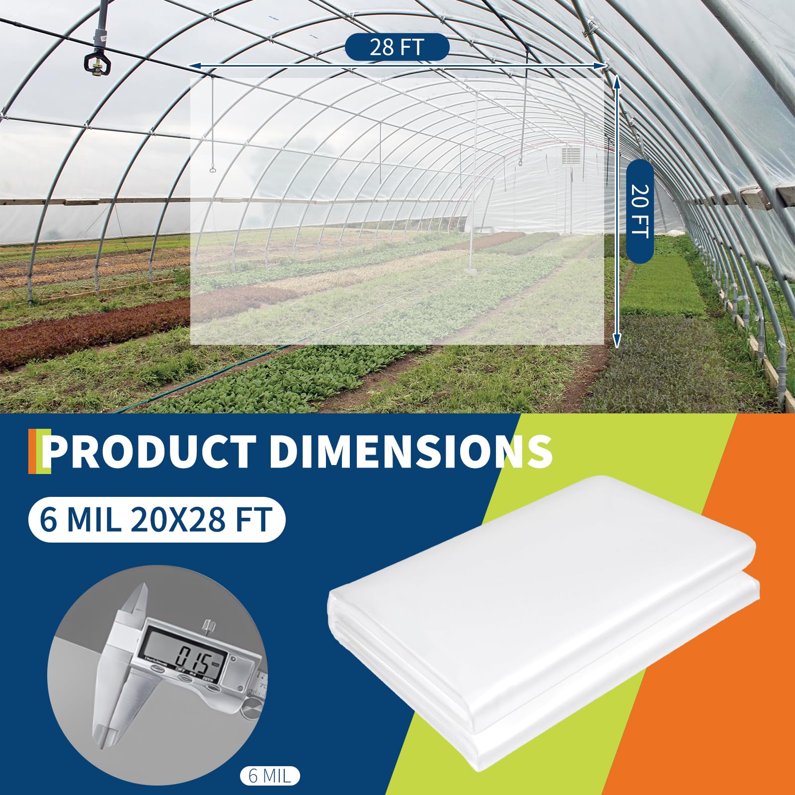 Film de serre Garvee 19,6 x 28,2 pi LDPE 6 mil Transparent Résistant aux UV Flexible Pour le jardinage et l'agriculture