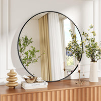 Miroir rond Garvee 32 pouces HD, cadre en métal noir mat écologique, pour salle de bain, salon ou couloir