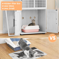 Bac à litière moderne Garvee avec plateforme, double couche, en MDF et fer, blanc, pour l'intérieur et le salon.