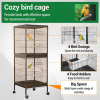 Cage à oiseaux Garvee 55" avec perchoirs en bois, métal, 4 portes, roulettes, pour oiseaux de petite et moyenne taille, usage domestique et vétérinaire, grande taille, noire