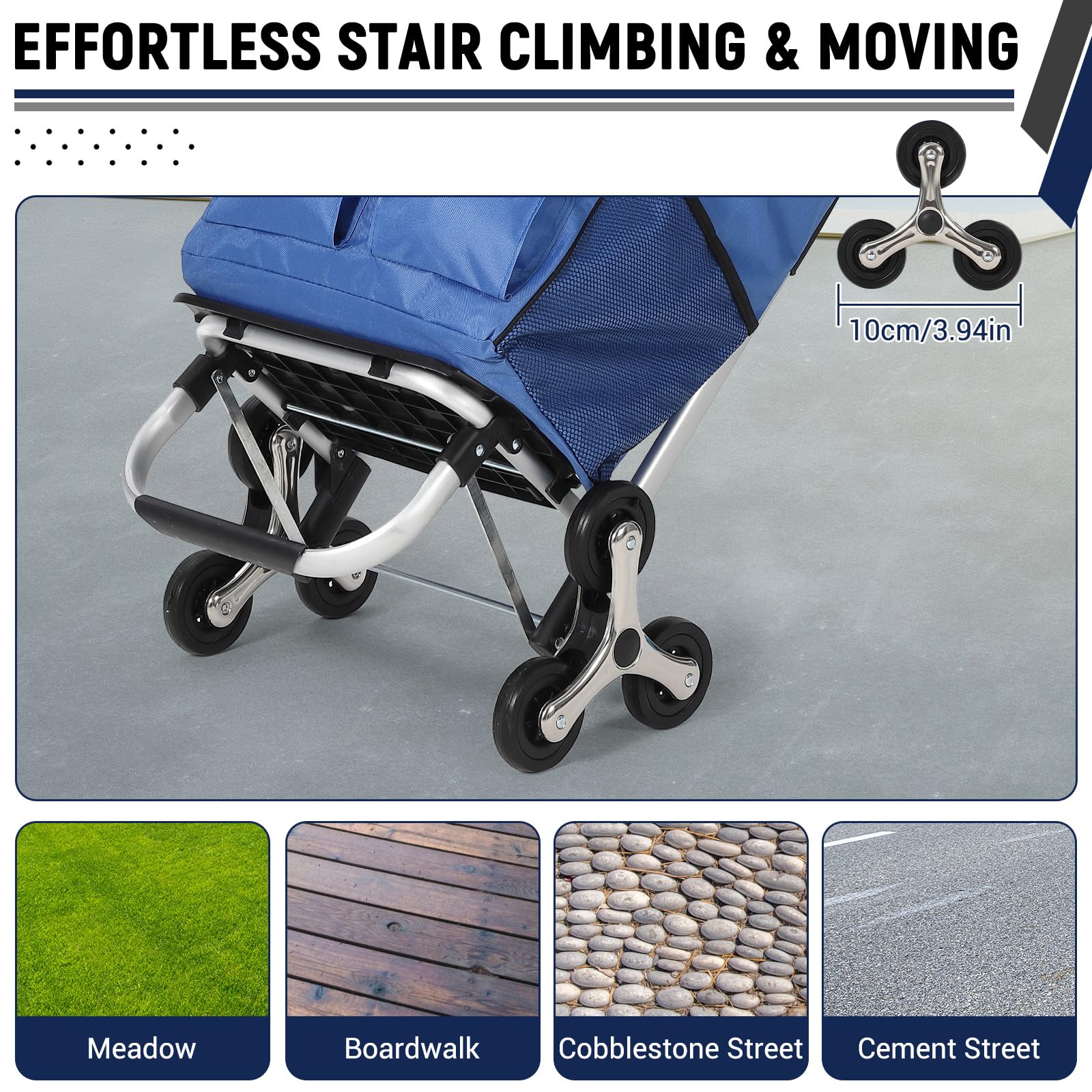 Chariot de courses pliable 3 en 1 Garvee avec monte-escalier à 6 roues, sac en tissu Oxford de 36 L, léger et ergonomique, idéal pour les courses et le jardin, capacité de charge de 80 kg, noir