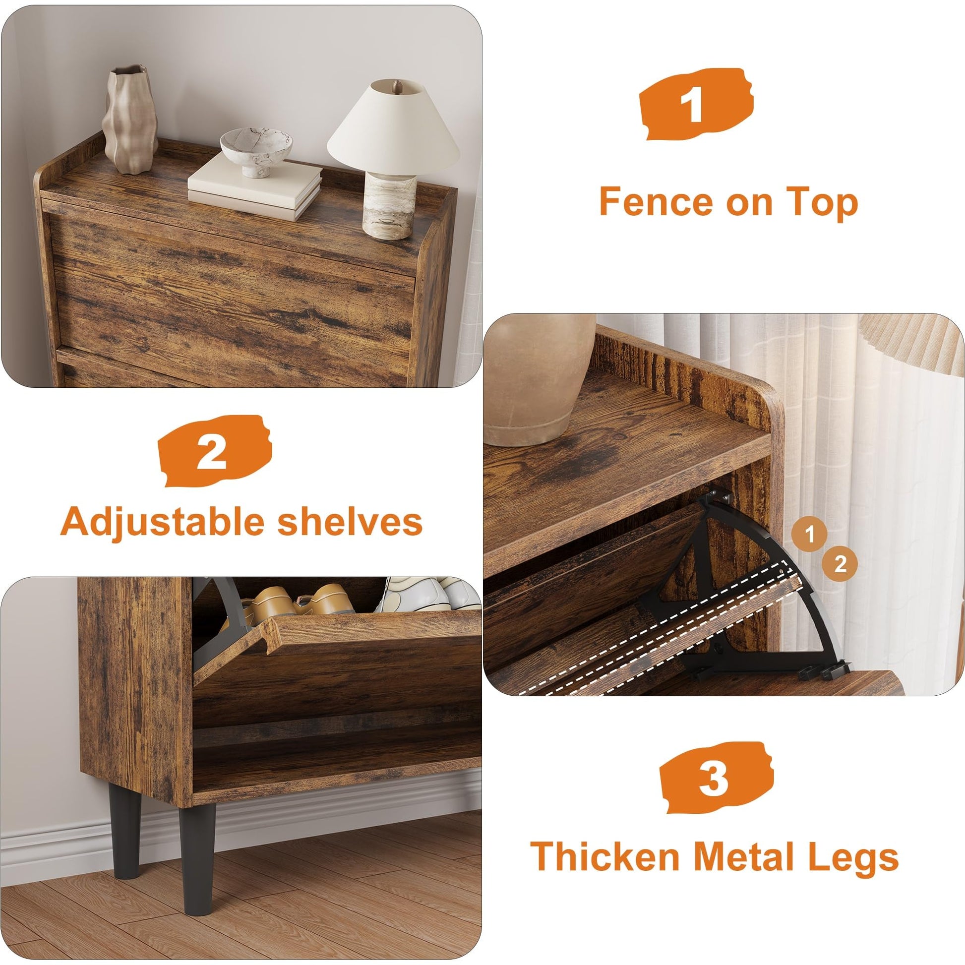 Meuble à chaussures Garvee avec 2 tiroirs abattants, étagère réglable, en MDF, pour entrée et salon, 87,6 x 26,7 x 95,2 cm, blanc, gain de place, robuste
