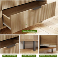 Garvee commode en chêne, 3 tiroirs, design cannelé, pieds en métal, protection anti-basculement, pour la chambre et le salon, noir