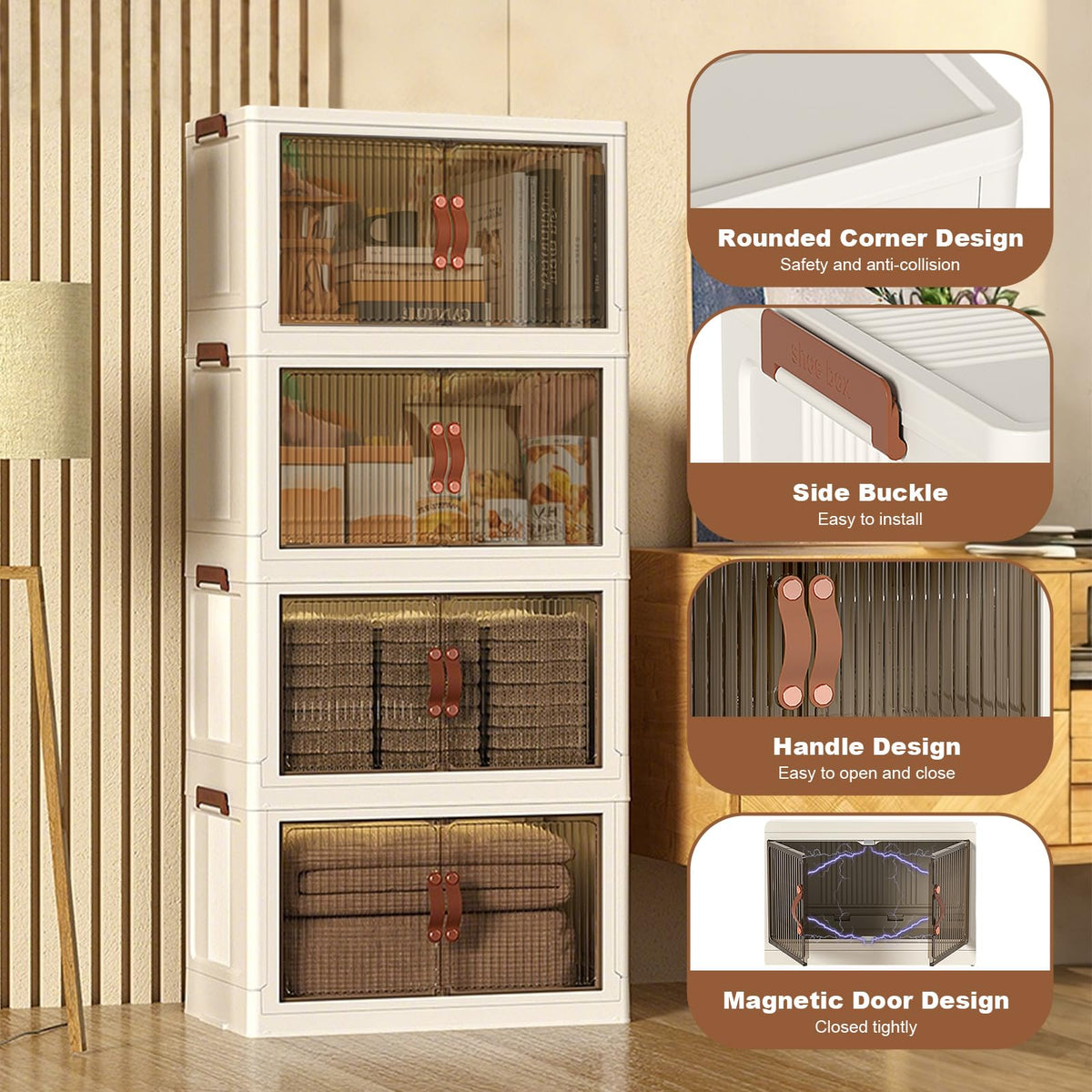 Garvee Boîtes de rangement empilables en plastique lot de 4, 72 QT, avec portes et roulettes, pour chambre et garage, transparentes, robustes et