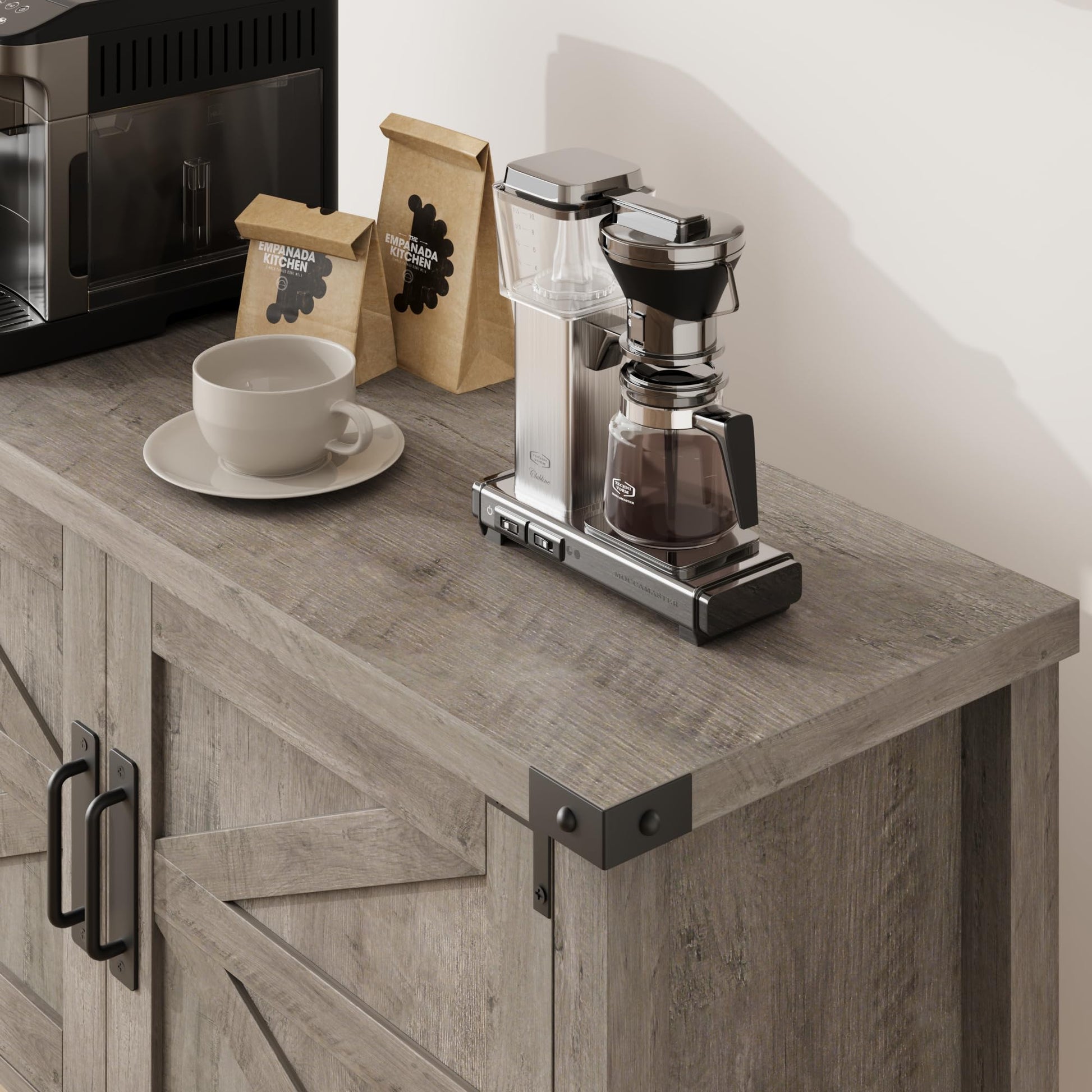 Console en bois Garvee style ferme avec 2 portes pour la cuisine et l'entrée, 80 x 36 x 86 cm, grise, robuste et multifonctionnelle