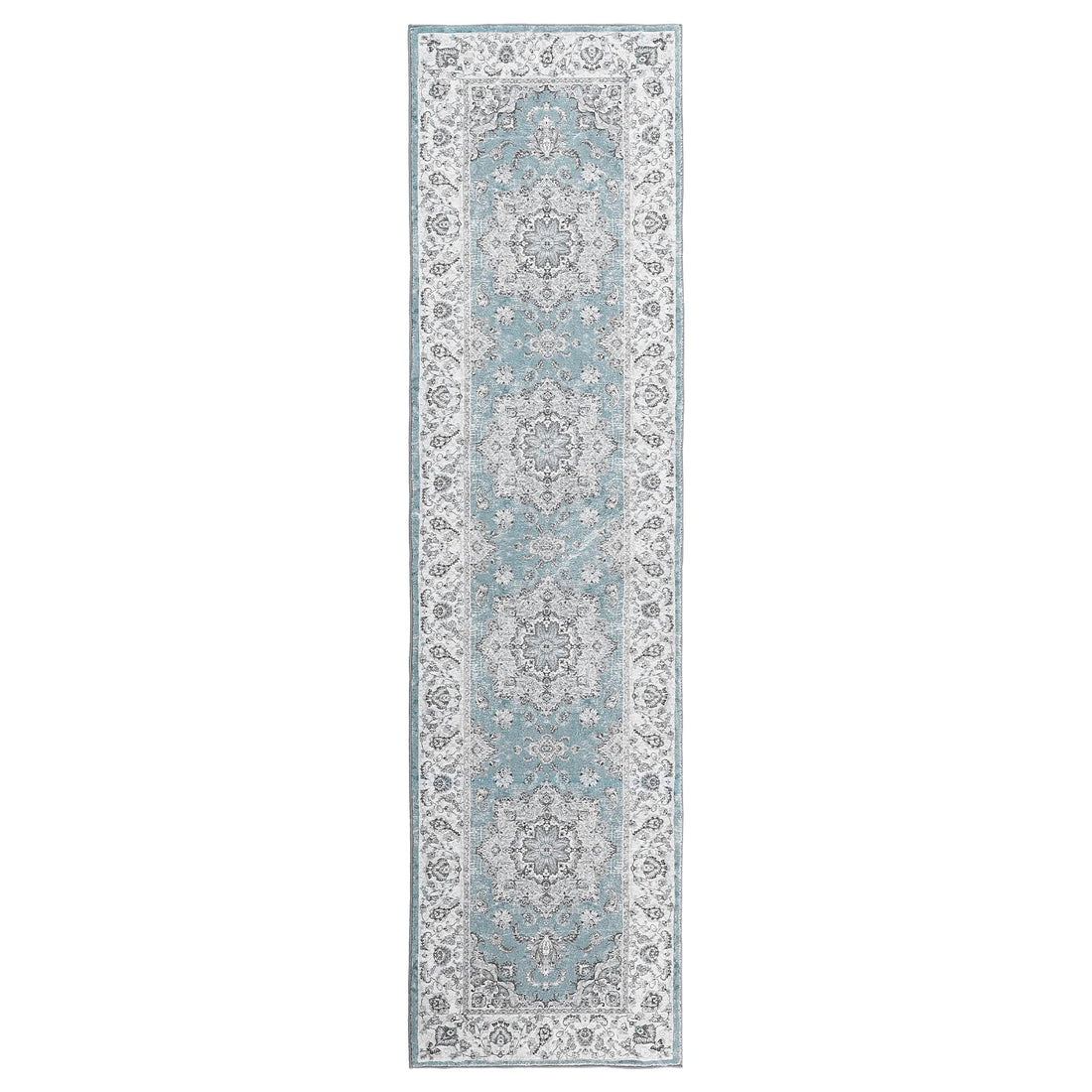 Tapis Garvee doux, lavable, style vintage, pour chambre et salon, antidérapant, 60 x 230 cm, bleu